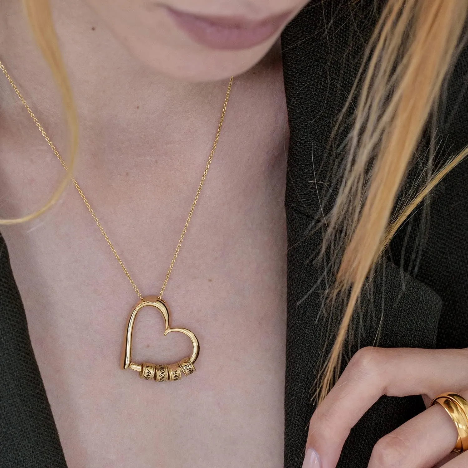 Personalized Linda Heart Necklace with Engraved Beads - Dainty Gift for Mom, Her, Women - Custom Jewelry for Mother's Day, Christmas, Birthday