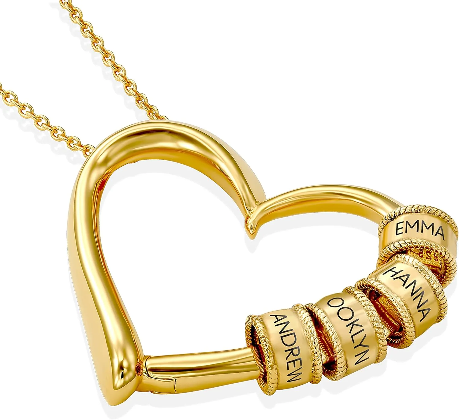 Personalized Linda Heart Necklace with Engraved Beads - Dainty Gift for Mom, Her, Women - Custom Jewelry for Mother's Day, Christmas, Birthday