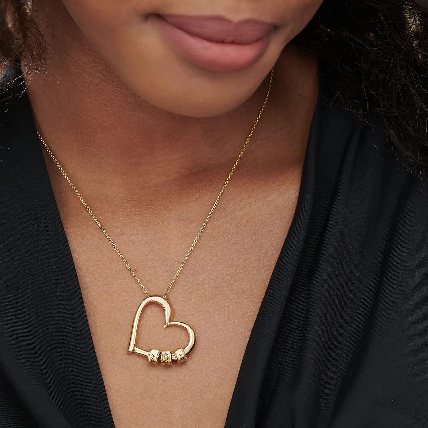 Personalized Linda Heart Necklace with Engraved Beads - Dainty Gift for Mom, Her, Women - Custom Jewelry for Mother's Day, Christmas, Birthday