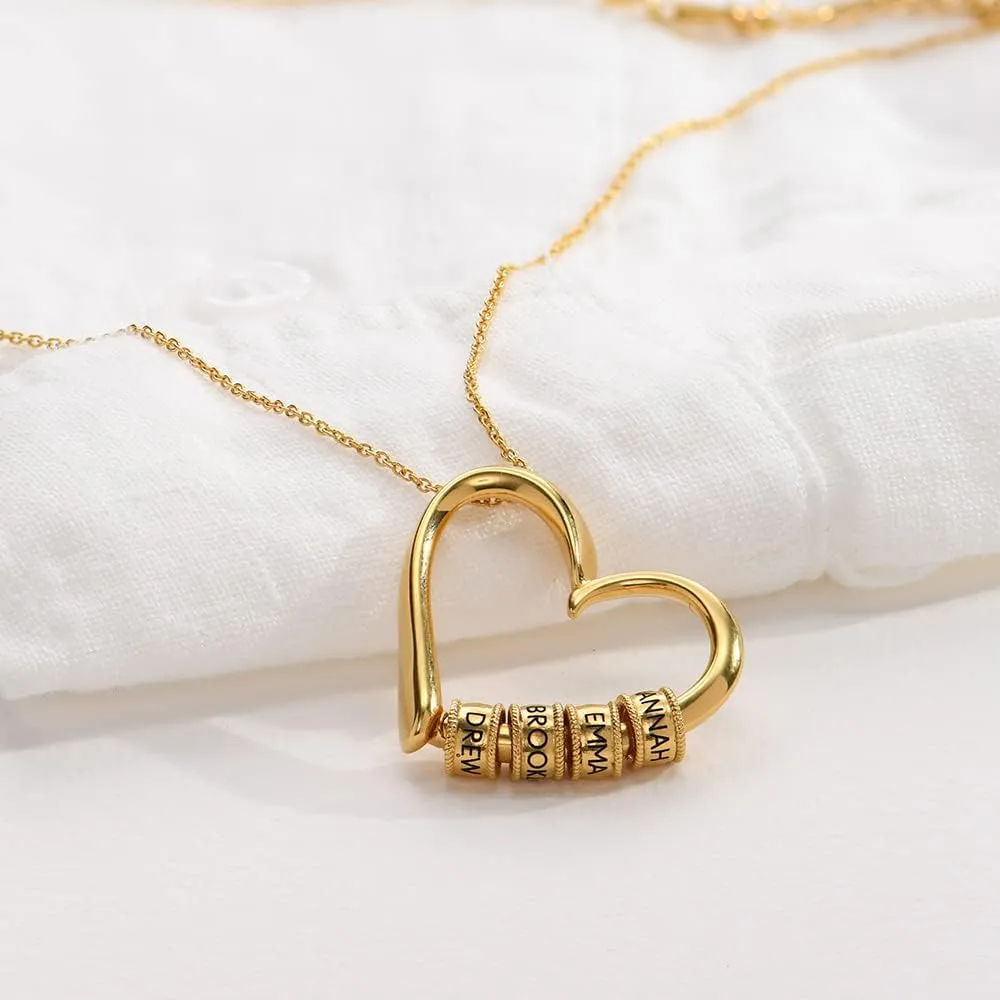 Personalized Linda Heart Necklace with Engraved Beads - Dainty Gift for Mom, Her, Women - Custom Jewelry for Mother's Day, Christmas, Birthday