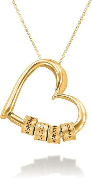 Personalized Linda Heart Necklace with Engraved Beads - Dainty Gift for Mom, Her, Women - Custom Jewelry for Mother's Day, Christmas, Birthday