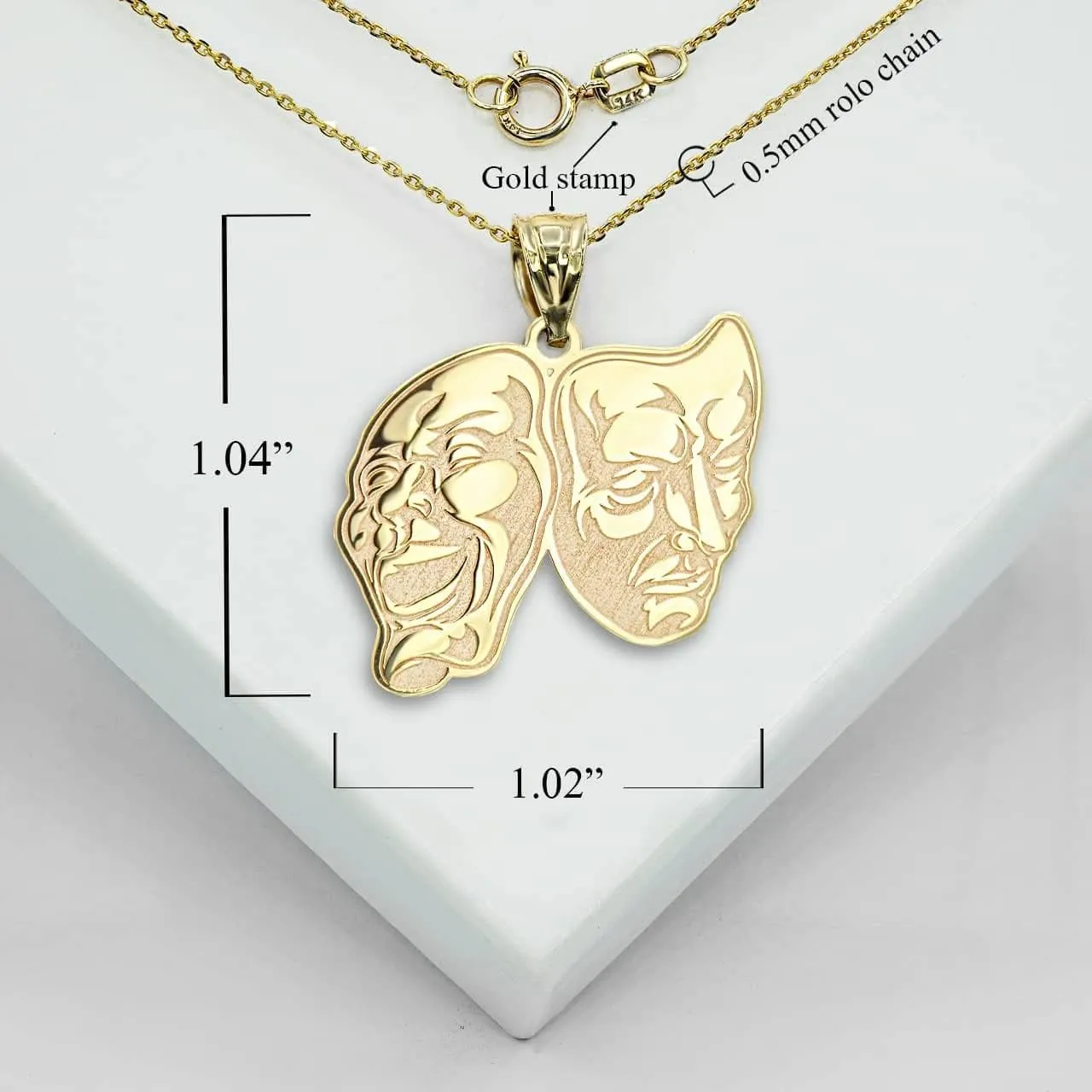 Personalized Name 10K Yellow Gold Theater Arts Drama Faces Pendant Necklace Custom Made Any Name