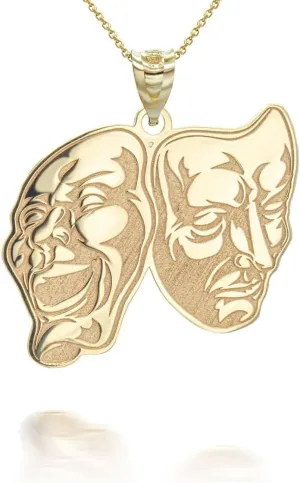 Personalized Name 10K Yellow Gold Theater Arts Drama Faces Pendant Necklace Custom Made Any Name