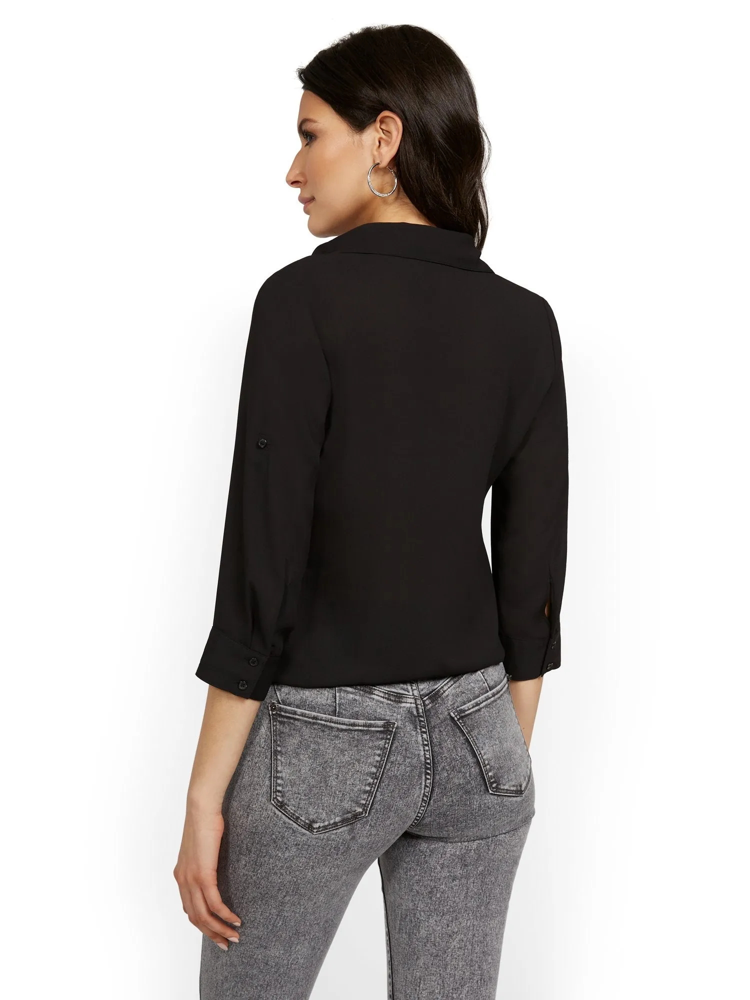 Petite Split-Neck Double Pocket Top
