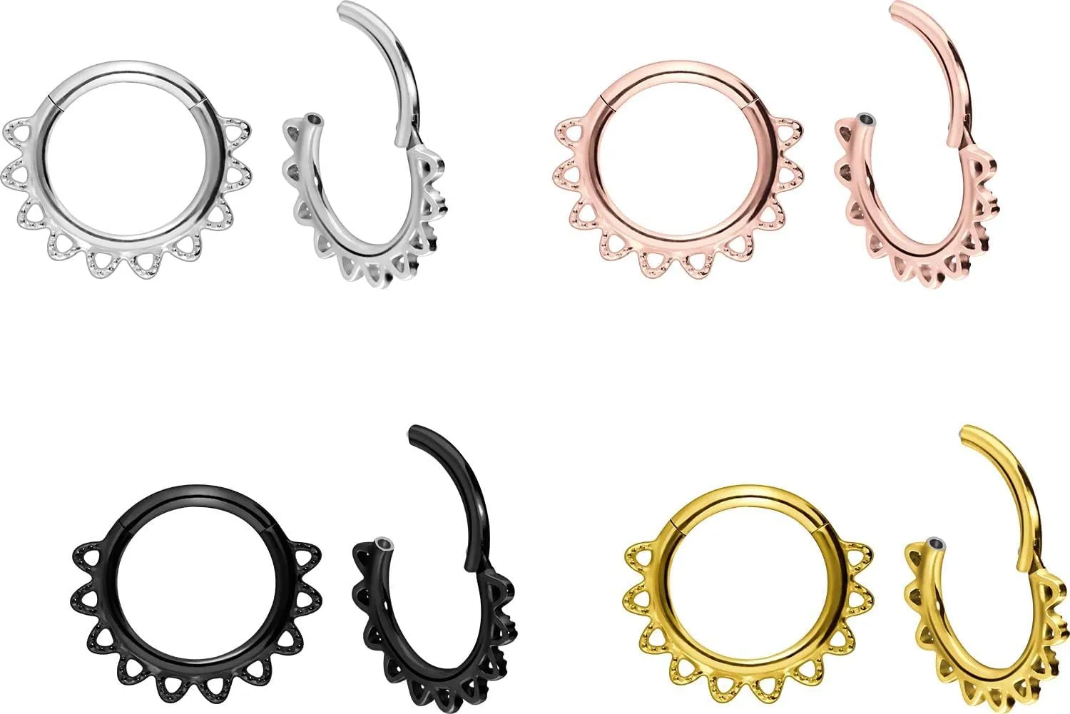 PIERCINGLINE 16G Surgical steel 316L Hinged Segment Ring | CONES| Septum Helix Tragus Cartilage Daith Ear Piercing Jewelry