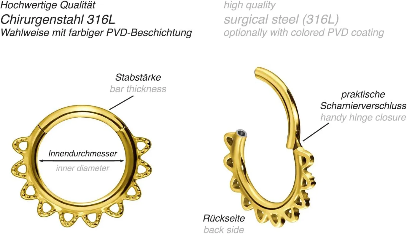 PIERCINGLINE 16G Surgical steel 316L Hinged Segment Ring | CONES| Septum Helix Tragus Cartilage Daith Ear Piercing Jewelry