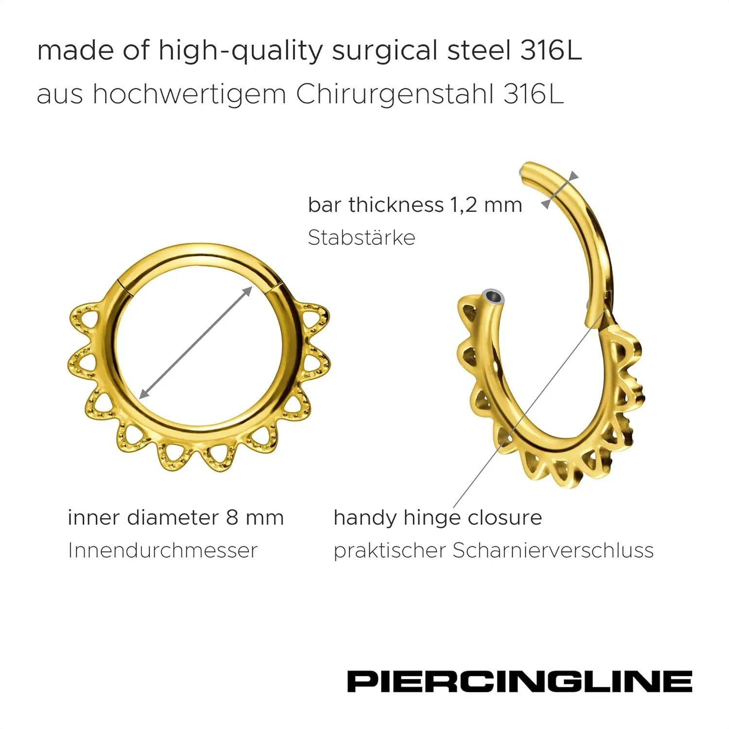 PIERCINGLINE 16G Surgical steel 316L Hinged Segment Ring | CONES| Septum Helix Tragus Cartilage Daith Ear Piercing Jewelry