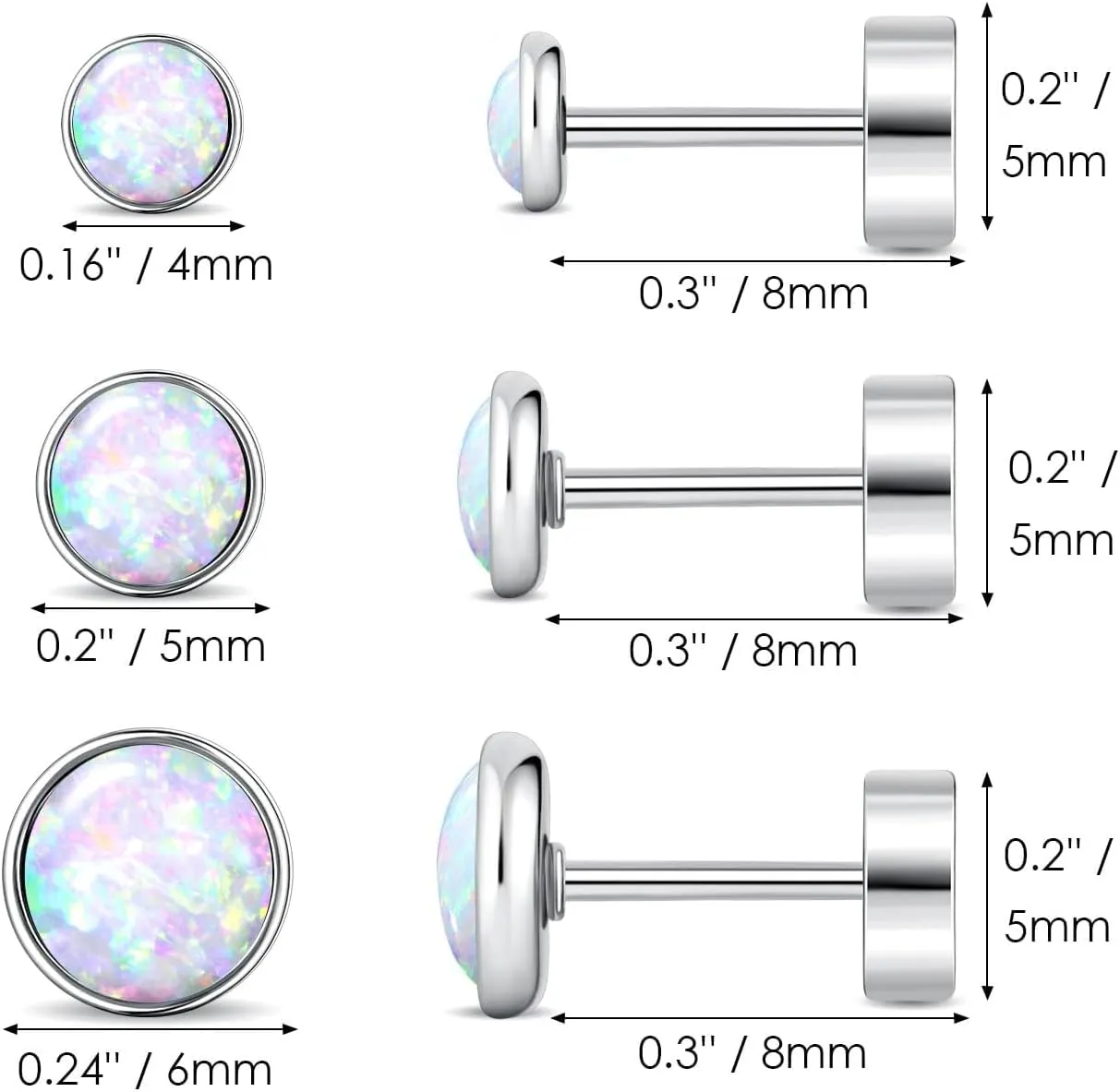 Planch Opal Stud Earring for Women Hypoallergenic Small Stud Earrings for Sensitive Ears Plated Stud