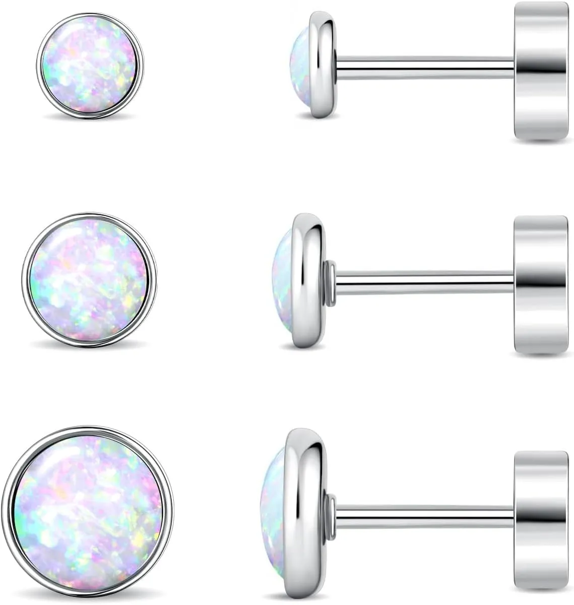 Planch Opal Stud Earring for Women Hypoallergenic Small Stud Earrings for Sensitive Ears Plated Stud
