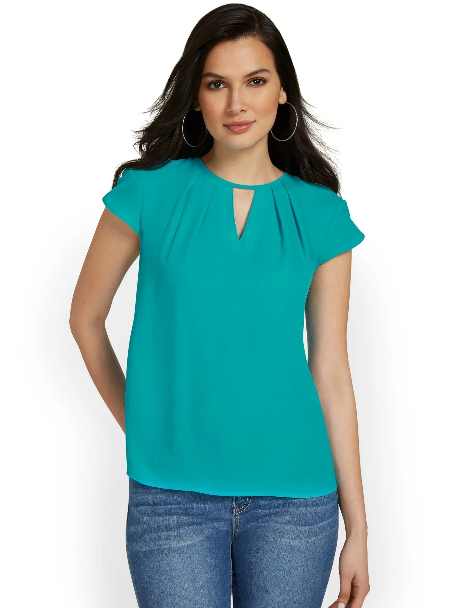 Pleated Keyhole Cut-Out Top