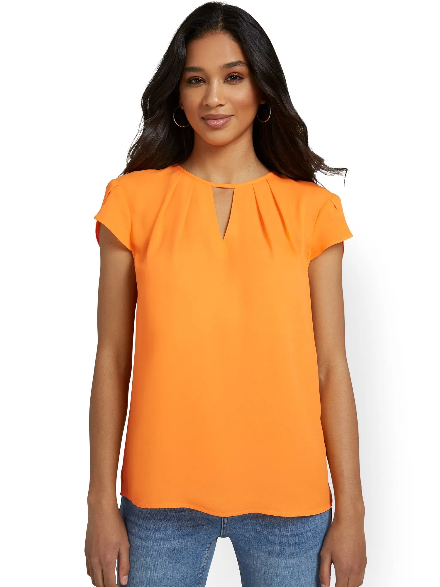Pleated Keyhole Cut-Out Top