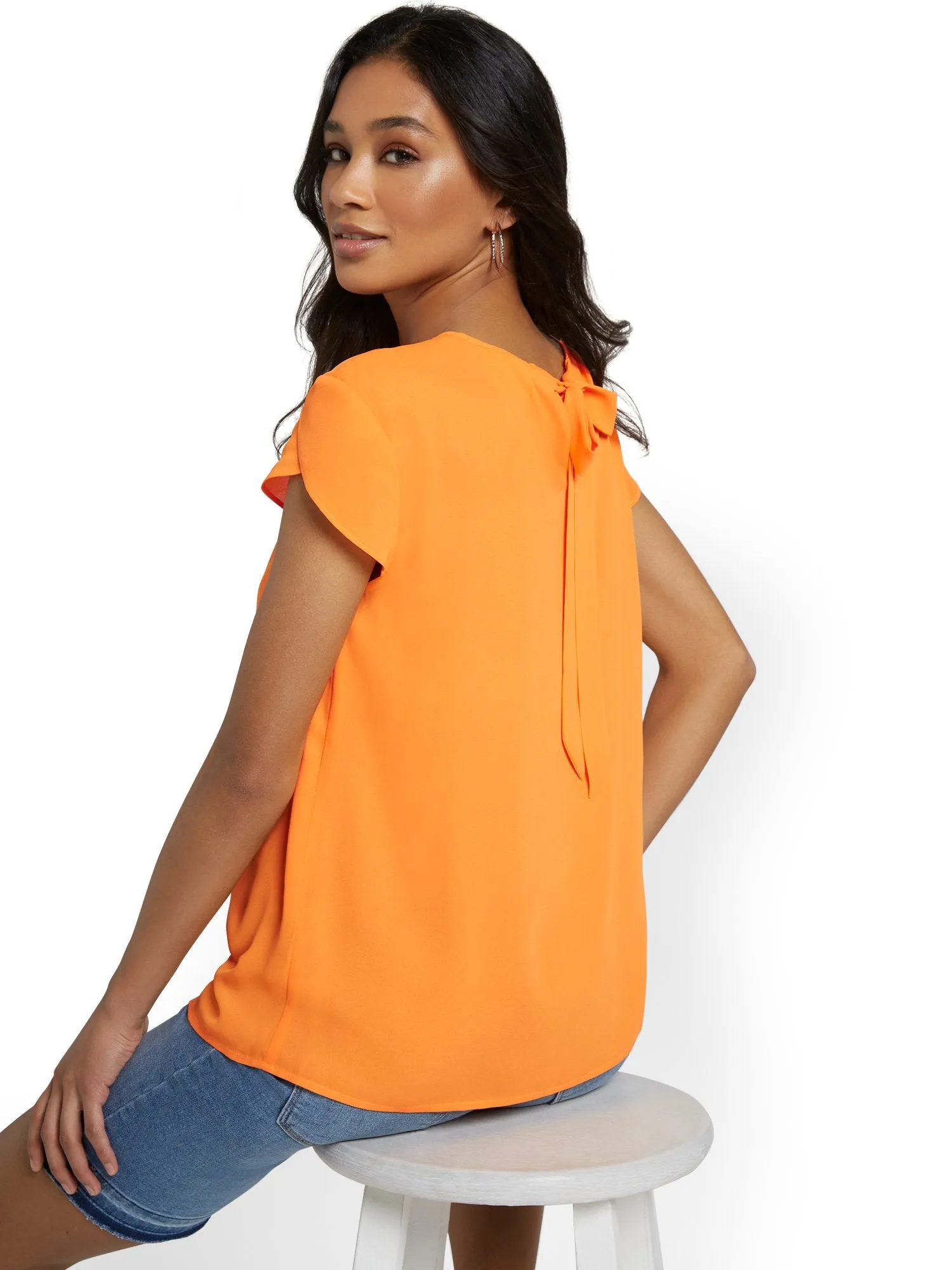 Pleated Keyhole Cut-Out Top