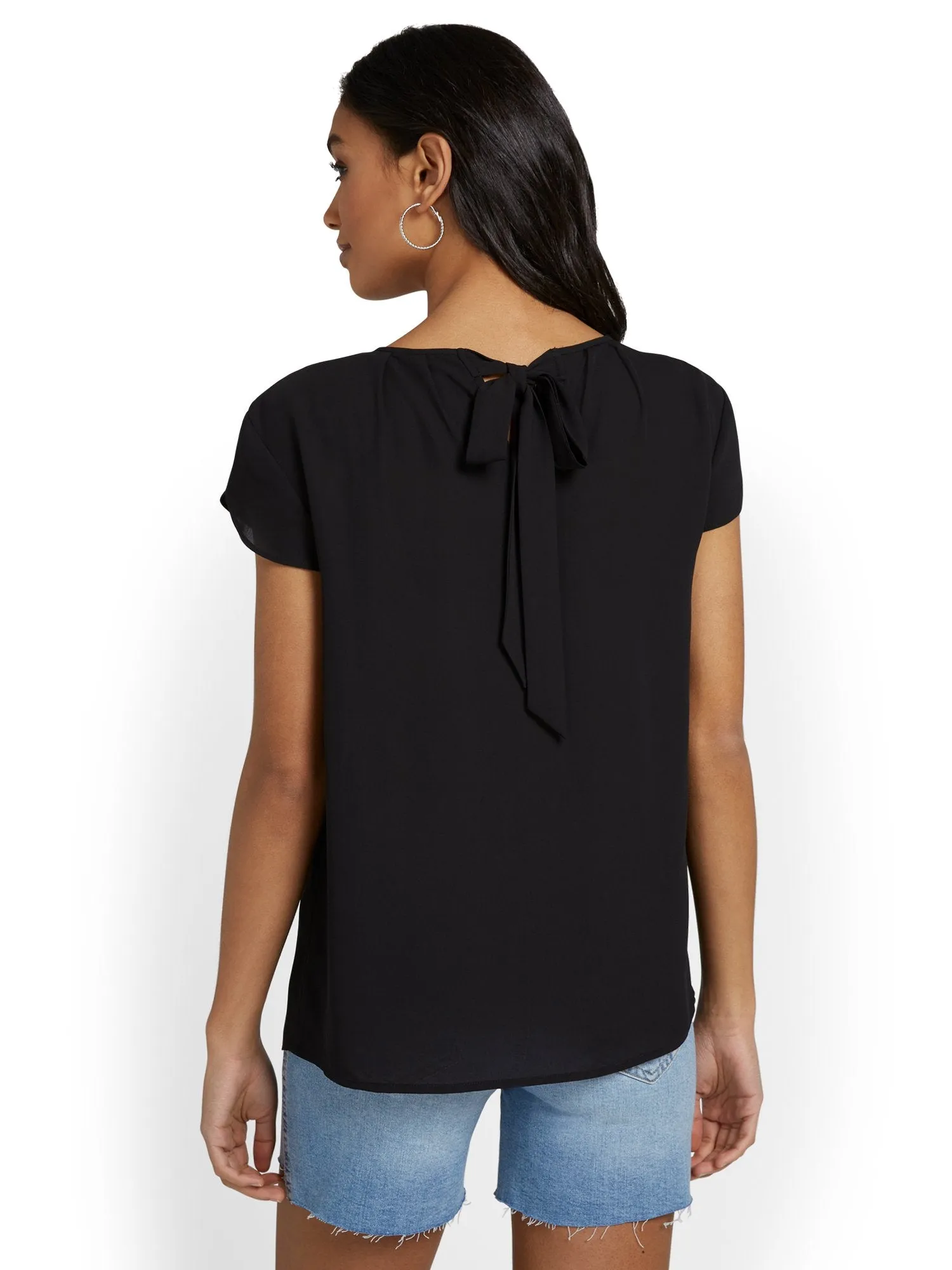 Pleated Keyhole Cut-Out Top