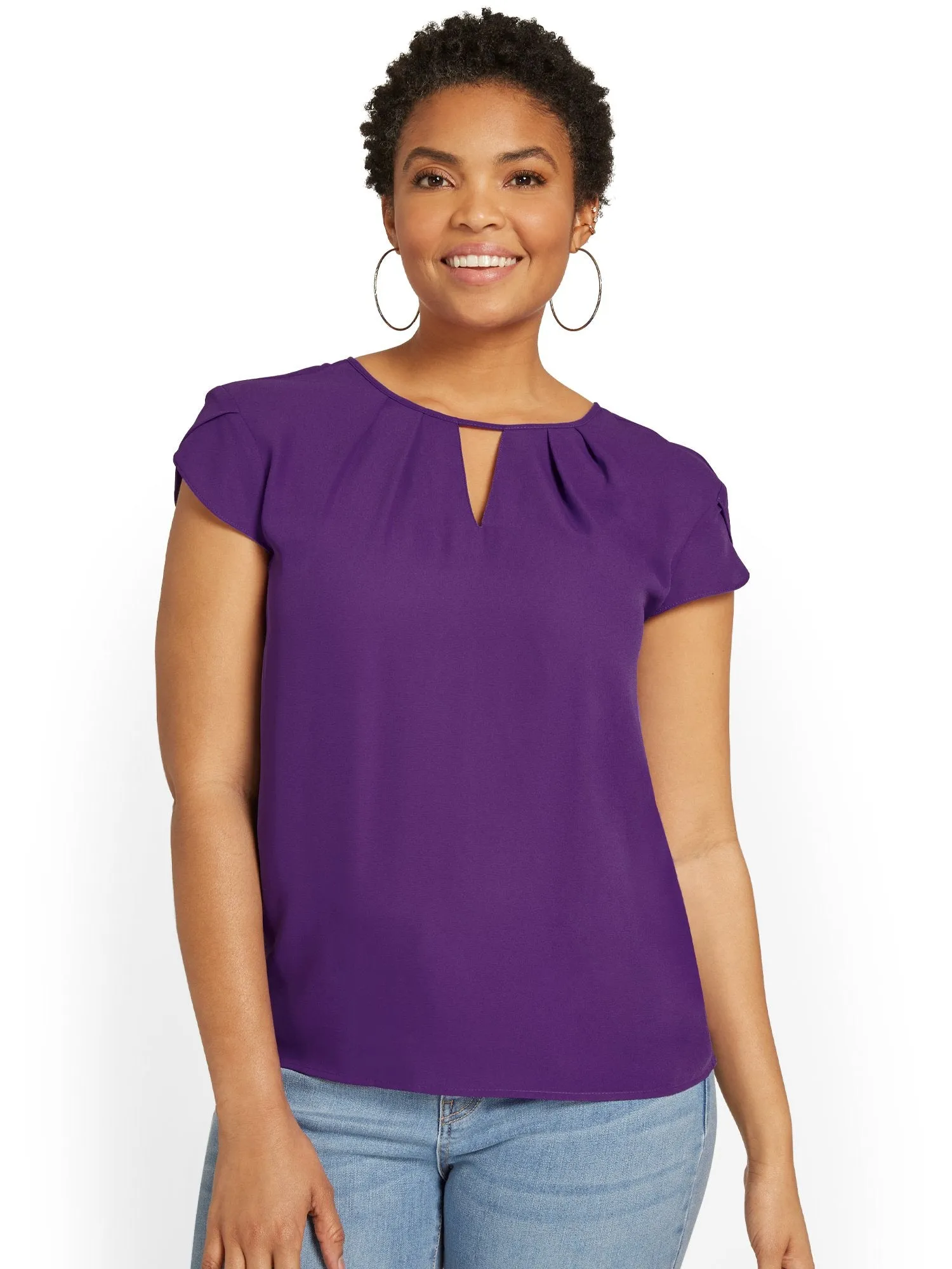 Pleated Keyhole Cut-Out Top