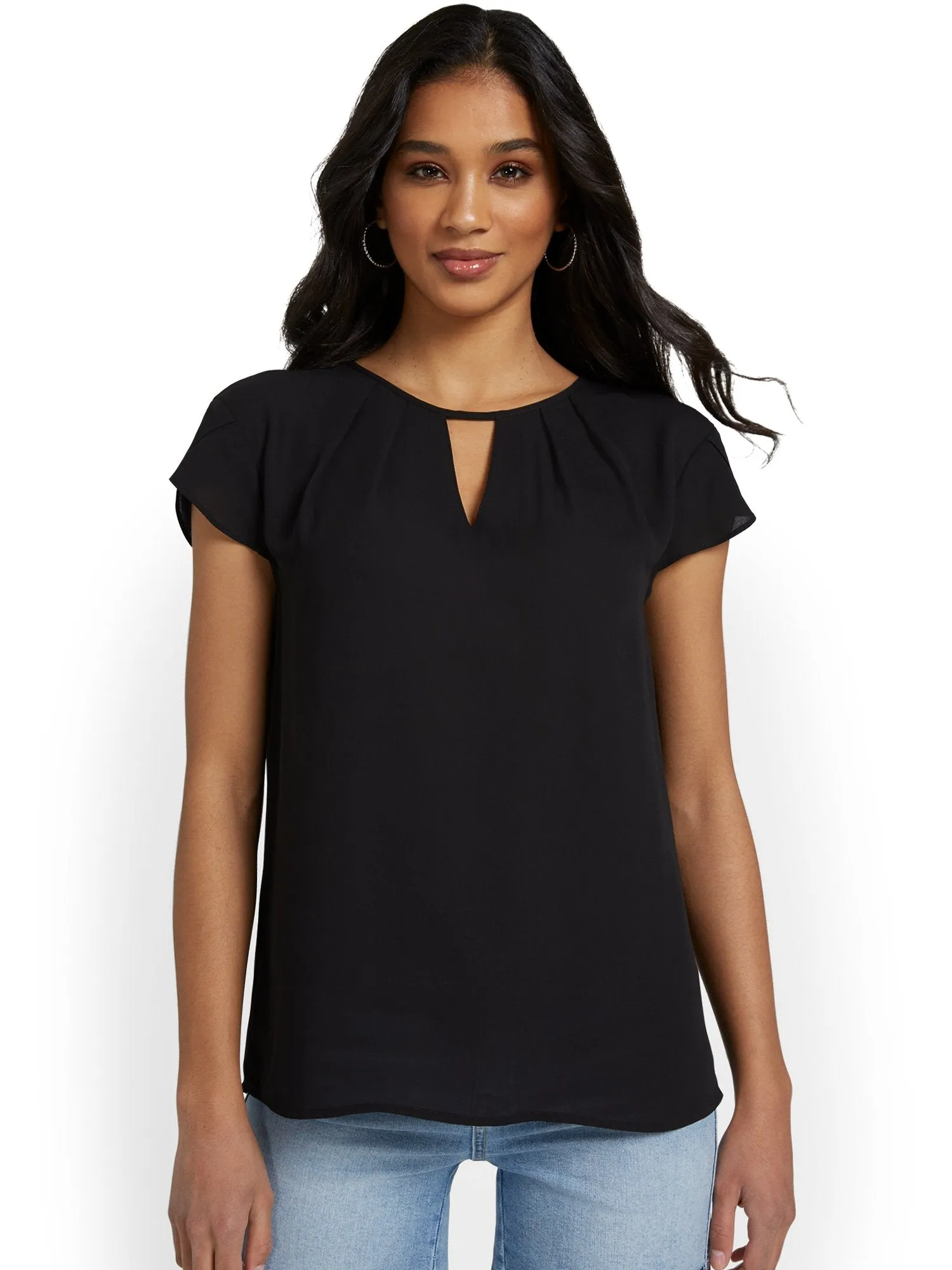 Pleated Keyhole Cut-Out Top