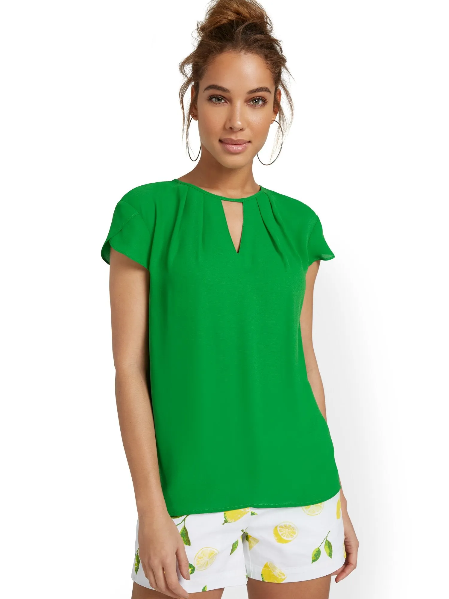 Pleated Keyhole Cut-Out Top