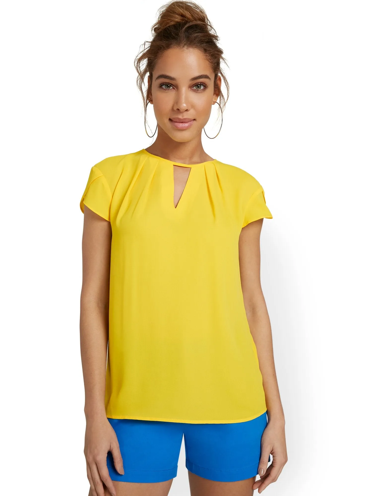Pleated Keyhole Cut-Out Top
