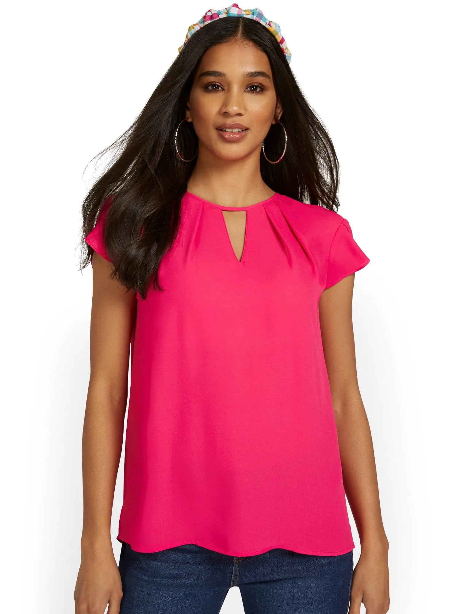 Pleated Keyhole Cut-Out Top