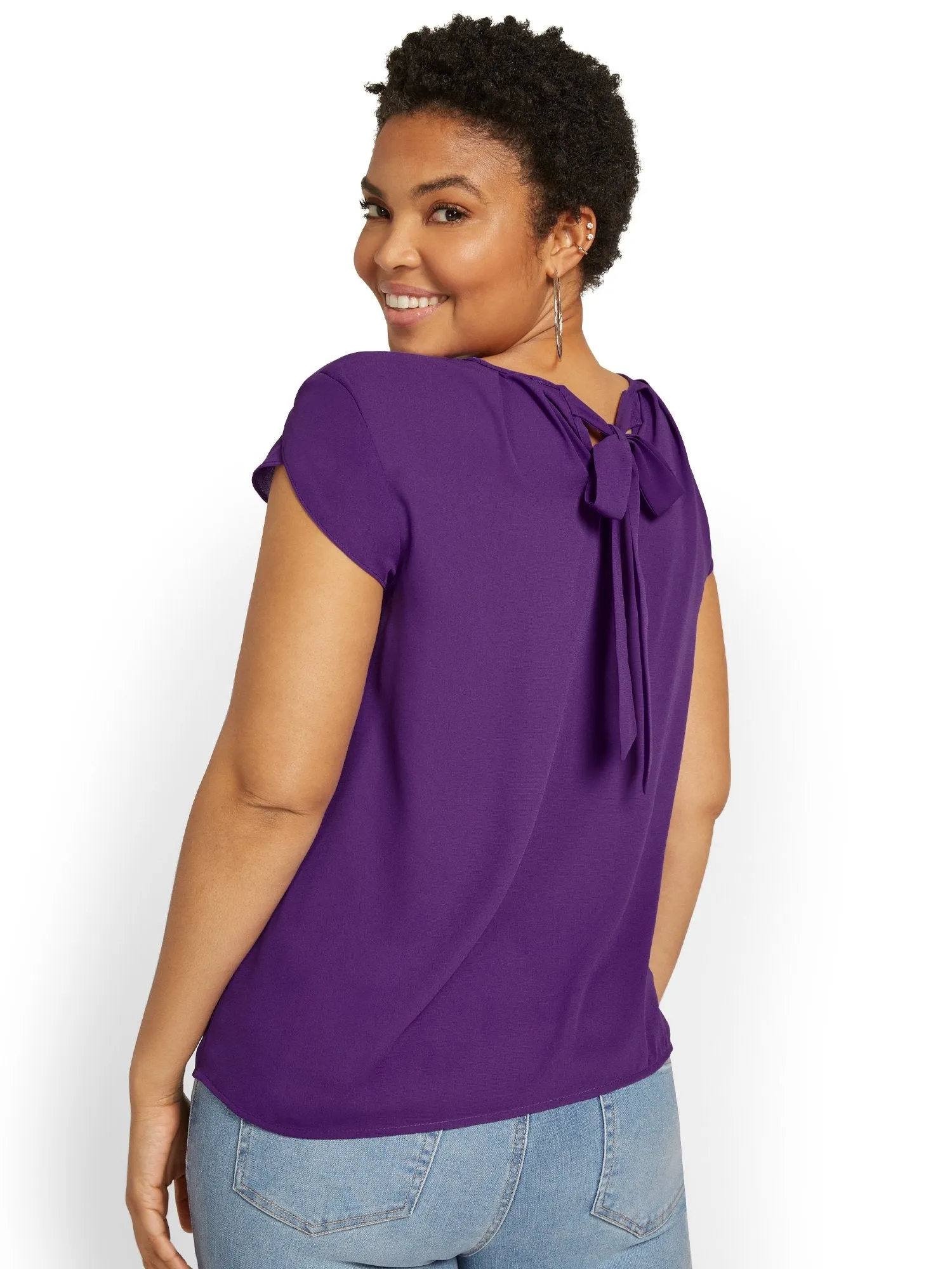 Pleated Keyhole Cut-Out Top