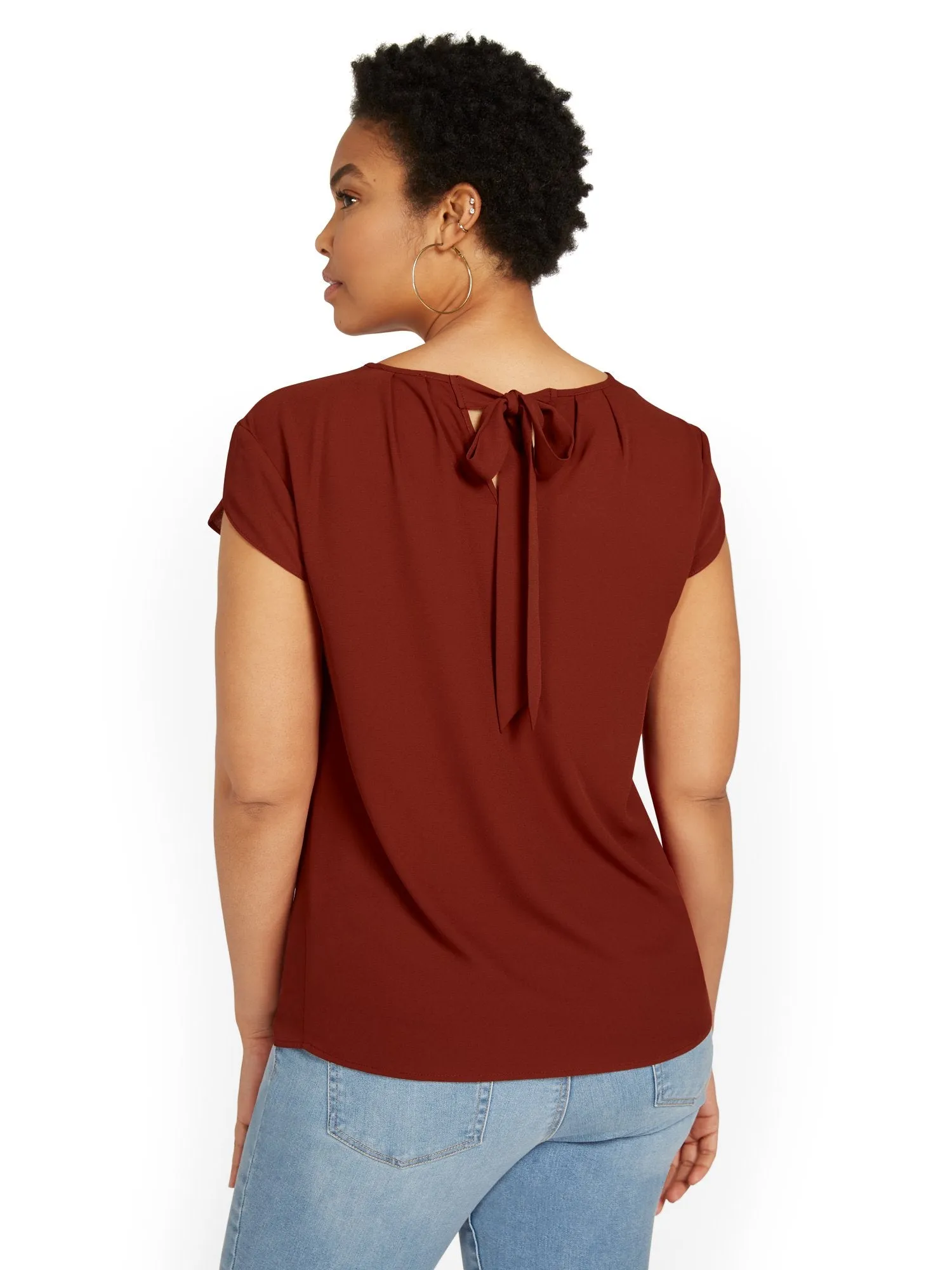 Pleated Keyhole Cut-Out Top