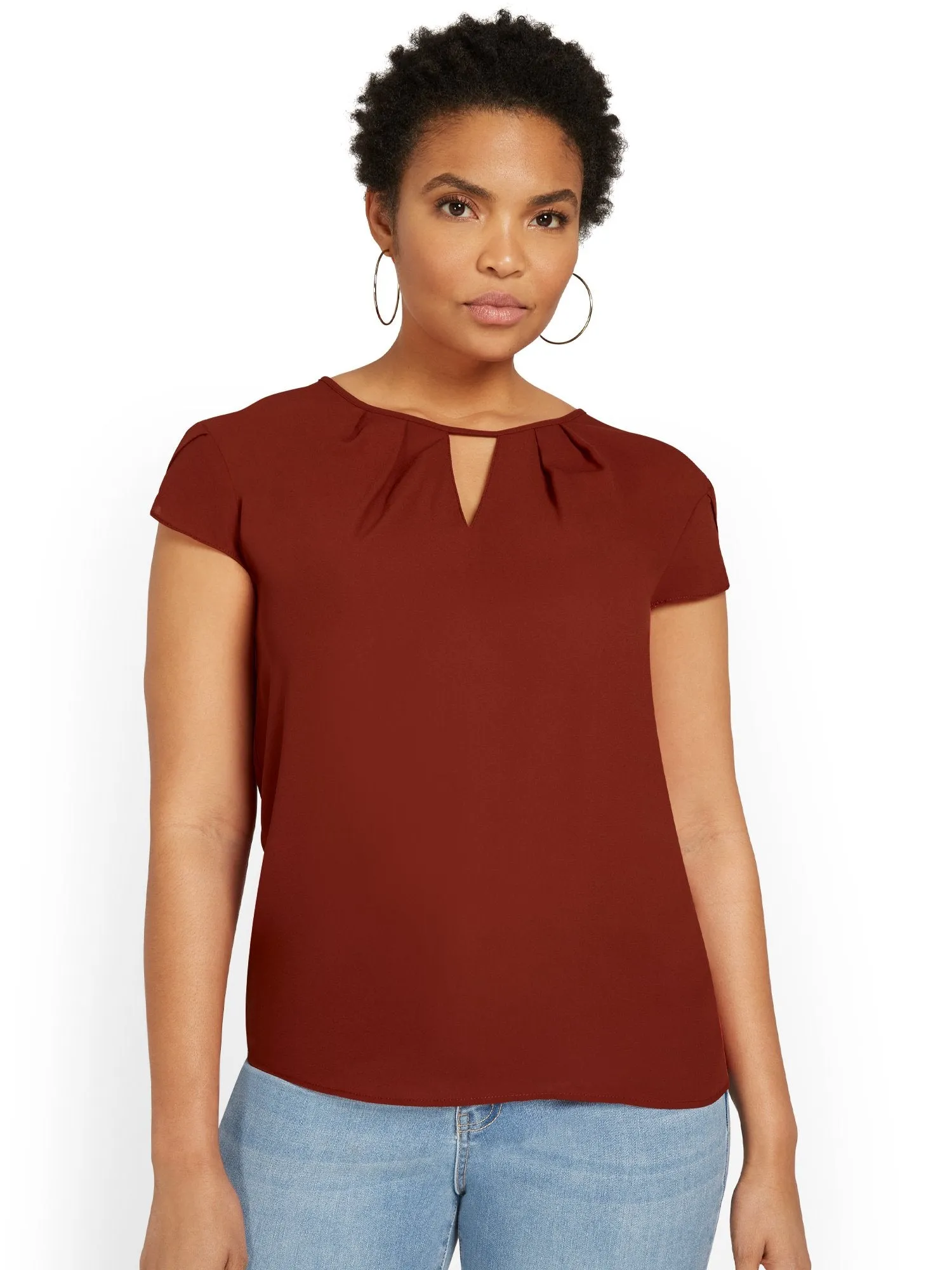 Pleated Keyhole Cut-Out Top