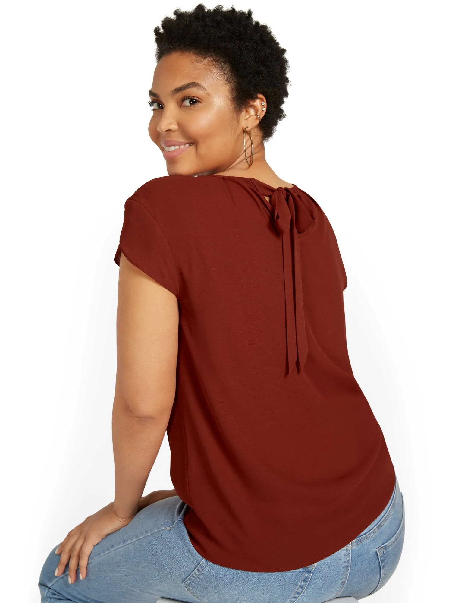 Pleated Keyhole Cut-Out Top