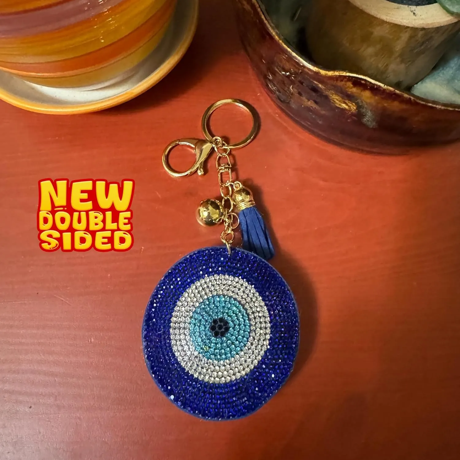 Popfizzy Double Sided Bling Keychains for Women and Girls, Sparkly Purse Charm, Rhinestone Bag Charm, Cool Gifts for Women