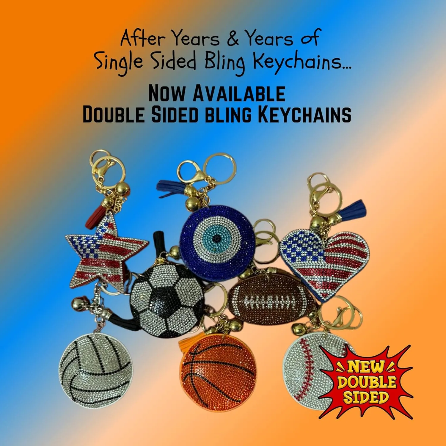 Popfizzy Double Sided Bling Keychains for Women and Girls, Sparkly Purse Charm, Rhinestone Bag Charm, Cool Gifts for Women