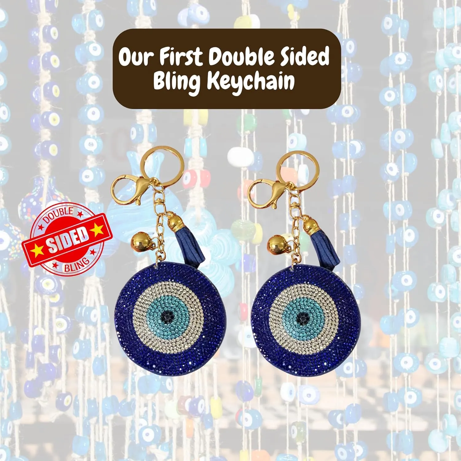 Popfizzy Double Sided Bling Keychains for Women and Girls, Sparkly Purse Charm, Rhinestone Bag Charm, Cool Gifts for Women