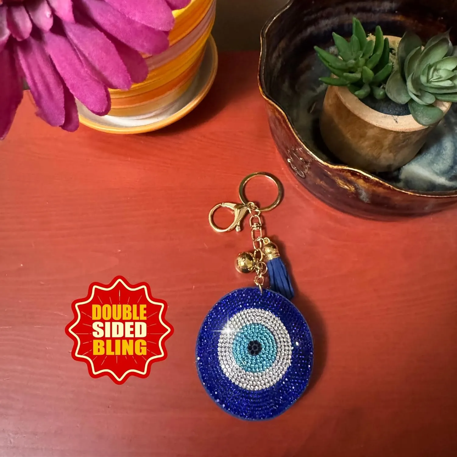 Popfizzy Double Sided Bling Keychains for Women and Girls, Sparkly Purse Charm, Rhinestone Bag Charm, Cool Gifts for Women