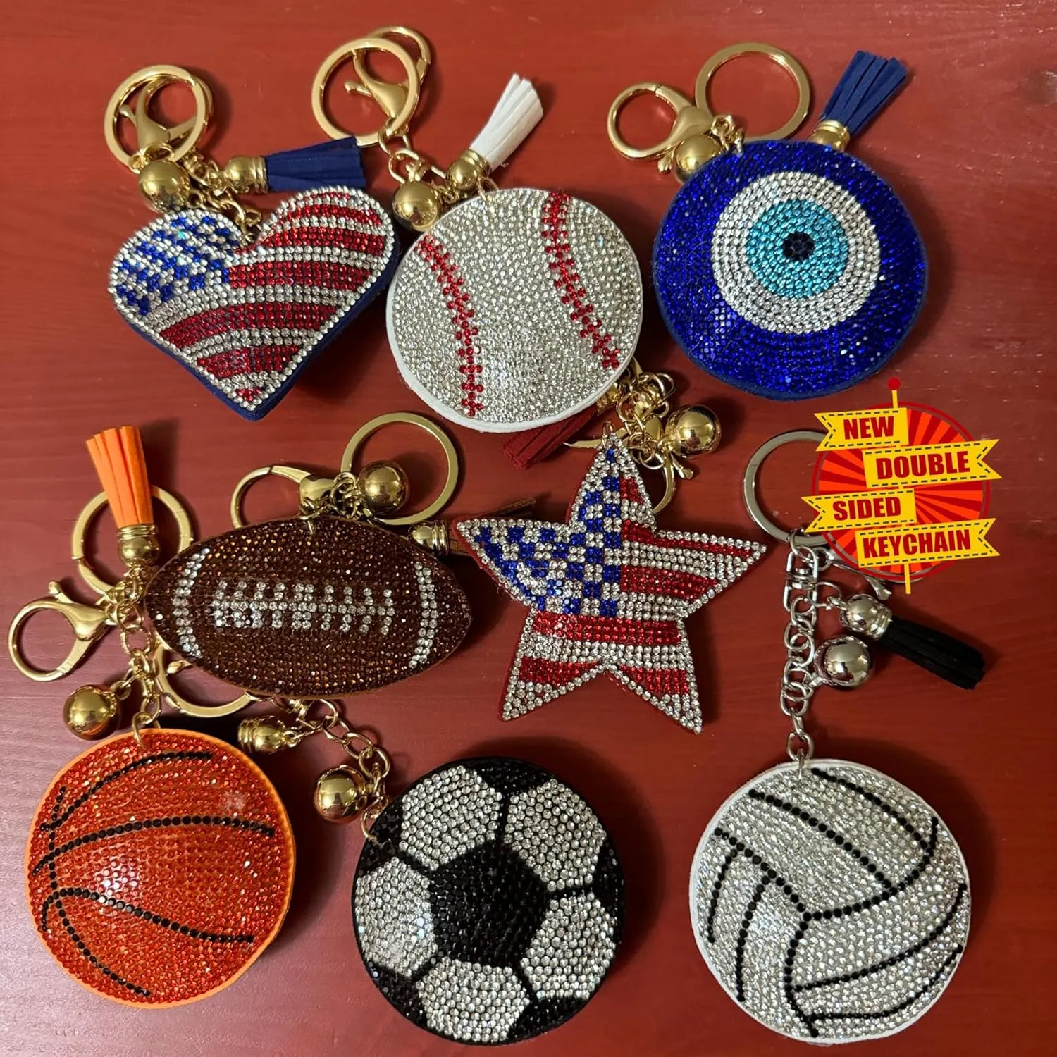 Popfizzy Double Sided Bling Keychains for Women and Girls, Sparkly Purse Charm, Rhinestone Bag Charm, Cool Gifts for Women