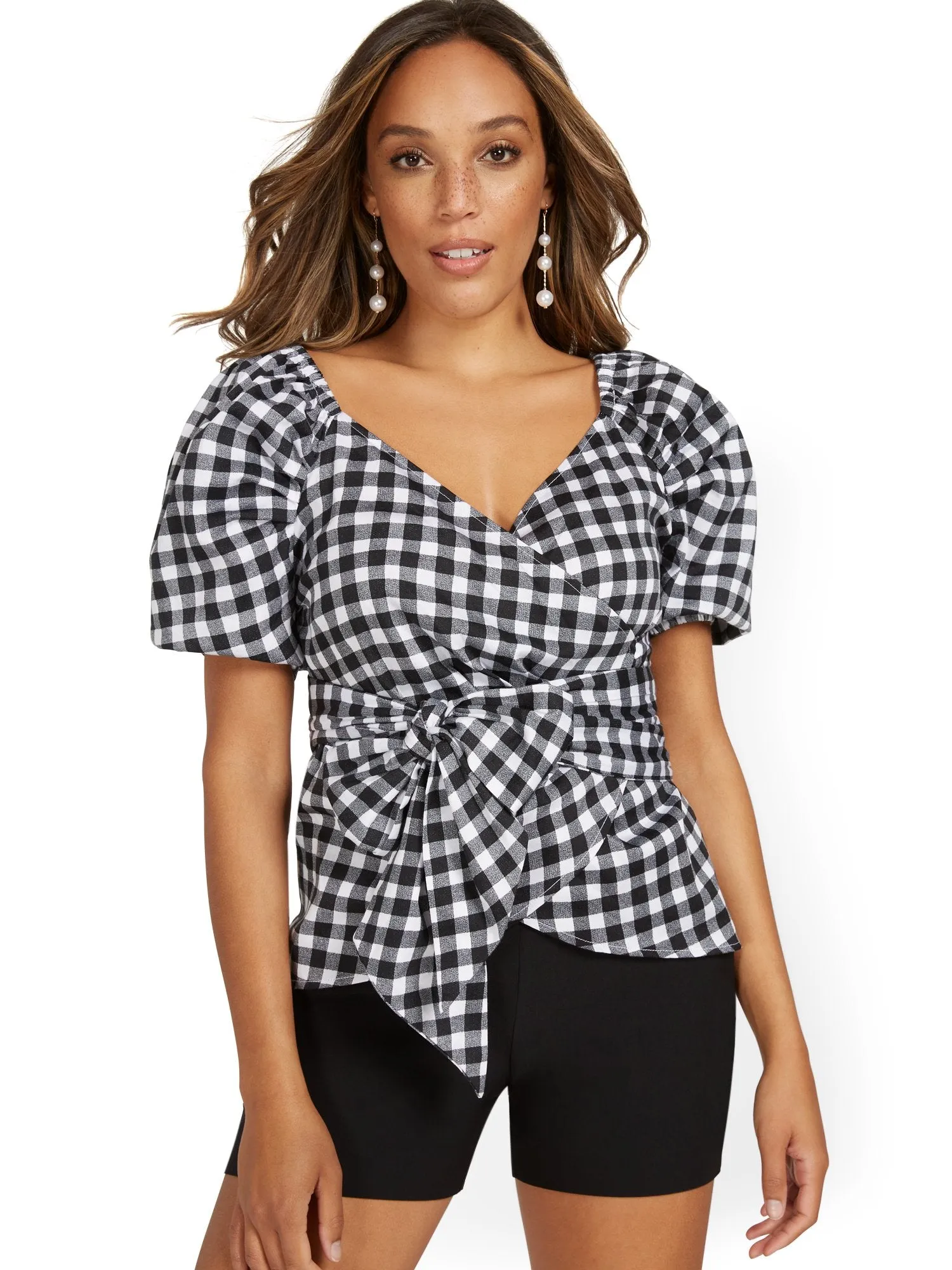 Poplin Bow-Front Wrap Top