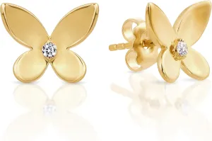 Princess Collection - "Golden Butterfly" - 12.8 mm (0.15 Carat/Pair) Cubic Zirconia 22K Gold-Plated Stud Earrings For Sensitive Ears