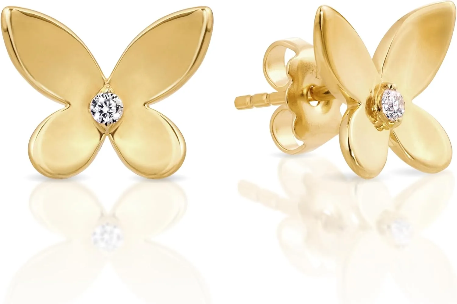 Princess Collection - "Golden Butterfly" - 12.8 mm (0.15 Carat/Pair) Cubic Zirconia 22K Gold-Plated Stud Earrings For Sensitive Ears