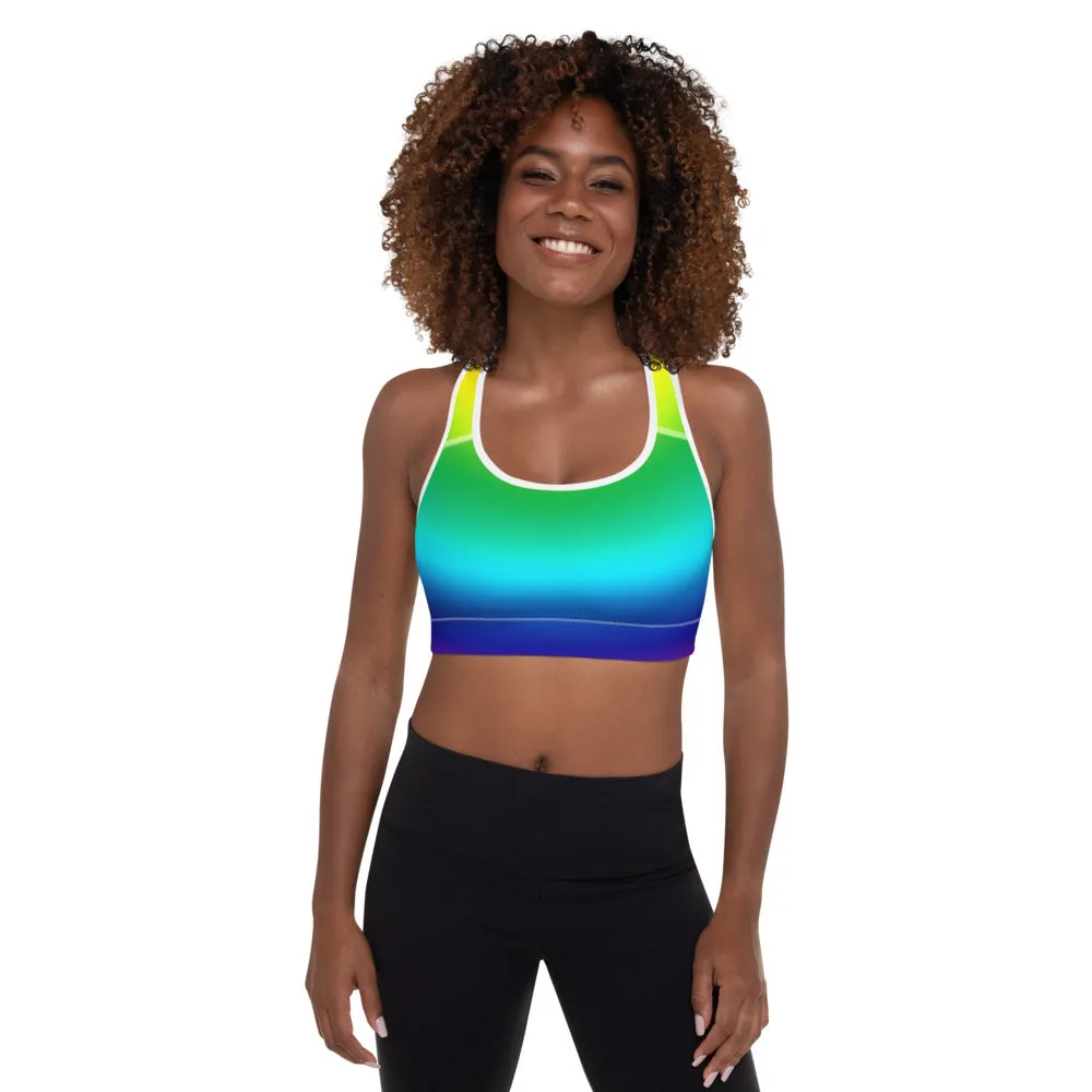 Radial Rainbow Ombre Fitness Bra, Women's Padded Gym Fitness Sports Bra- Made in USA/EU