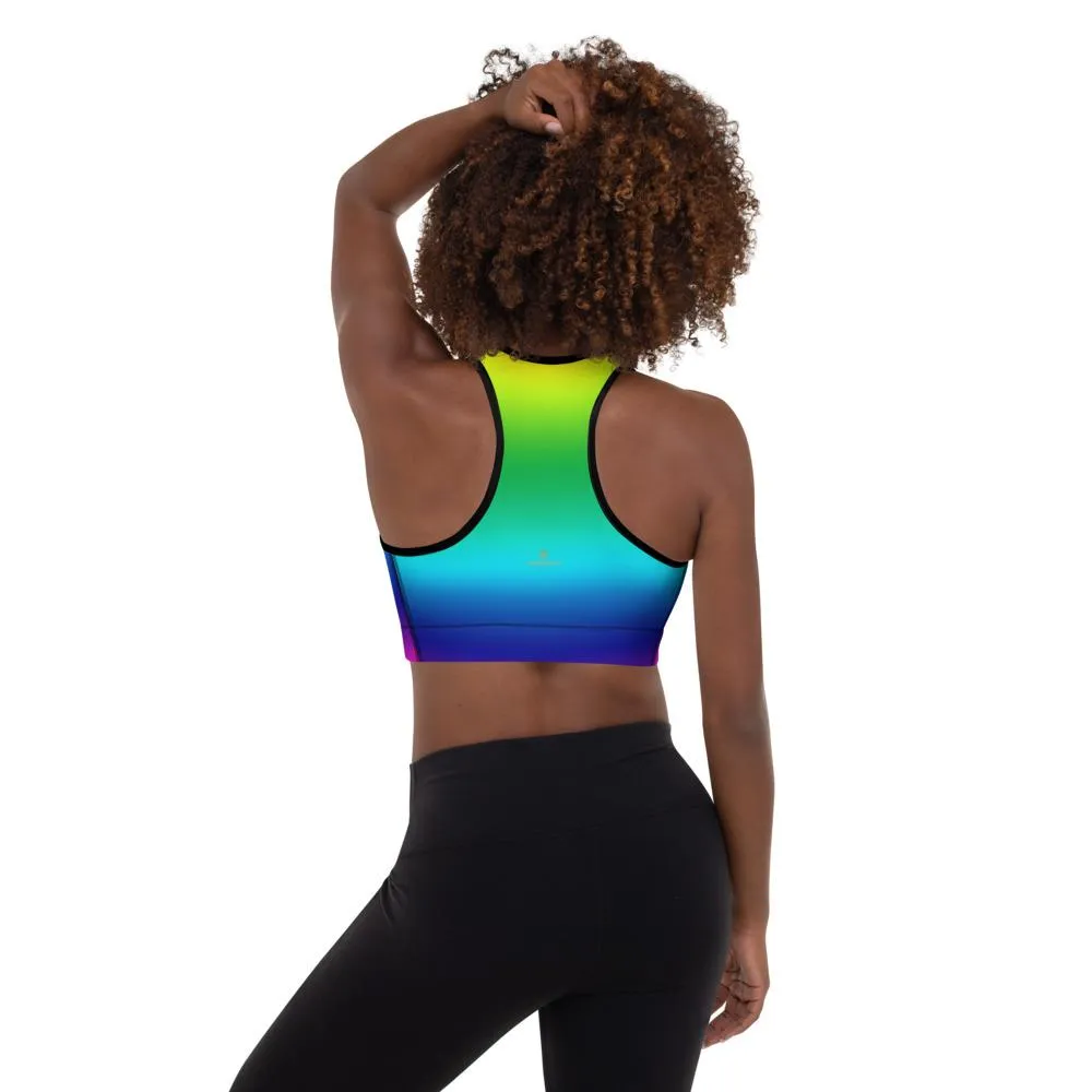 Radial Rainbow Ombre Fitness Bra, Women's Padded Gym Fitness Sports Bra- Made in USA/EU