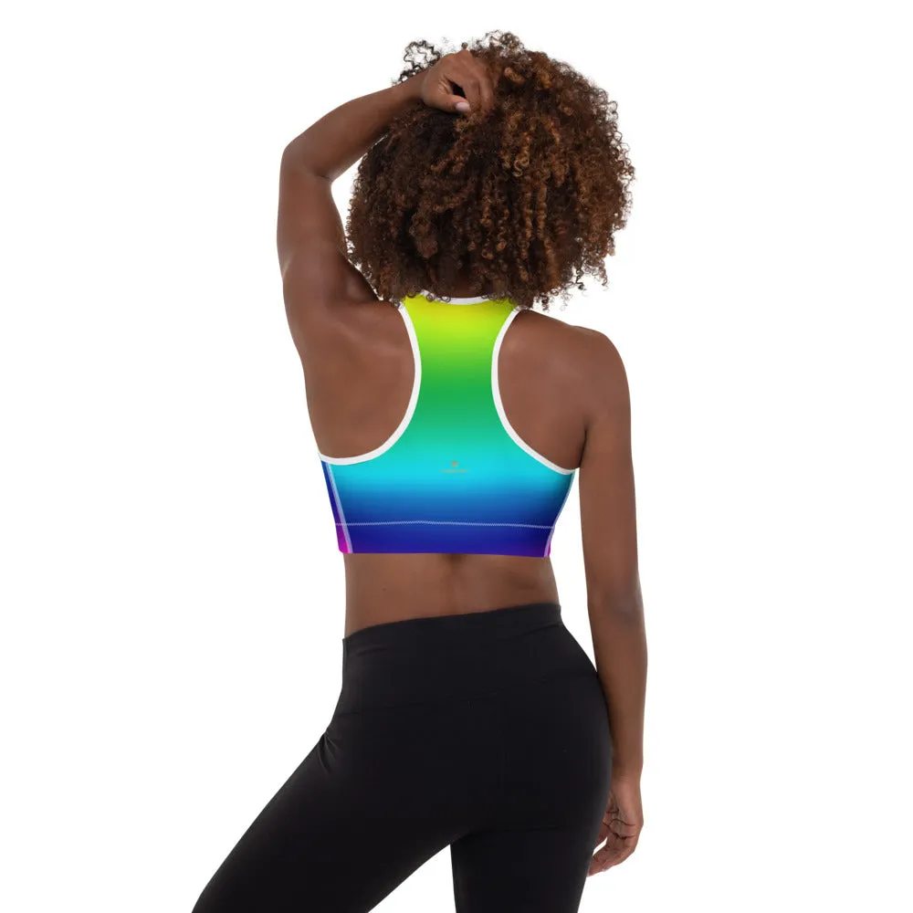 Radial Rainbow Ombre Fitness Bra, Women's Padded Gym Fitness Sports Bra- Made in USA/EU