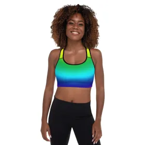 Radial Rainbow Ombre Fitness Bra, Women's Padded Gym Fitness Sports Bra- Made in USA/EU