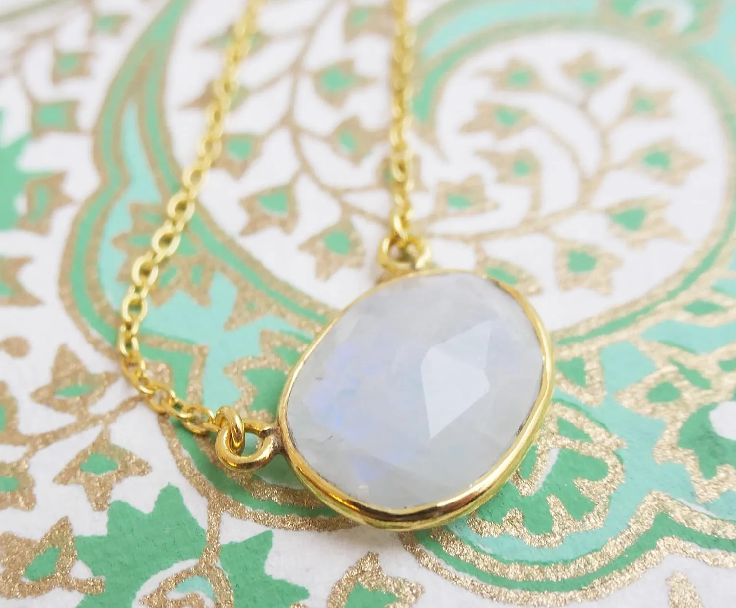 Rainbow Moonstone Gold Plated Sterling Silver Necklace 17 and 18 inches - June Birthstone - Handmade Jewelry Gift Ideas for Women - Natural Gem Gemstone - Mother's Day Gift (moonstone)