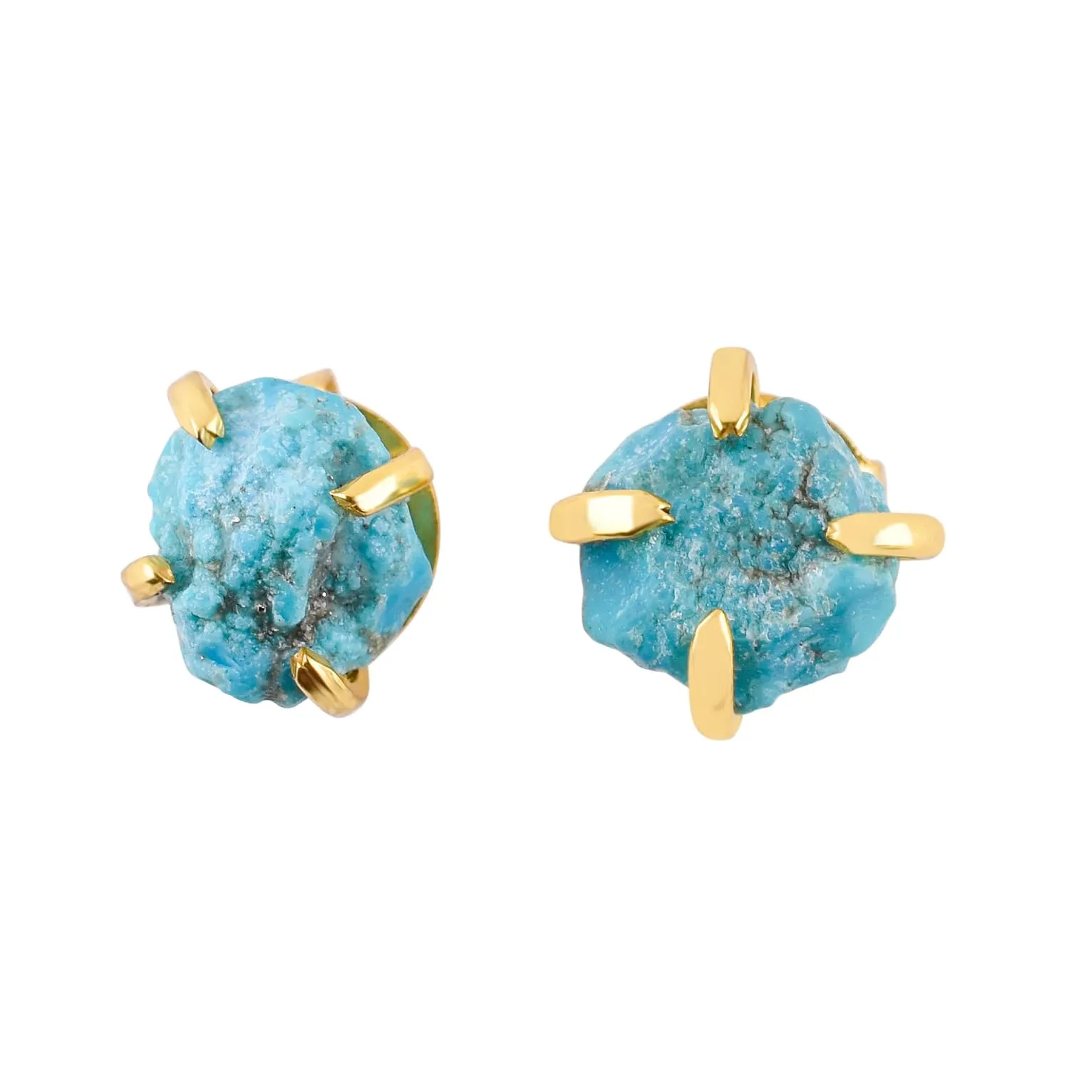 Raw Turquoise Gold Stud Earrings For Women Natural Blue Gemstone Dainty Pair, December Birthstone Energy Crystals Jewelry 14K Gold Plating Flat Back Earrings Trendy Gifts For Mom