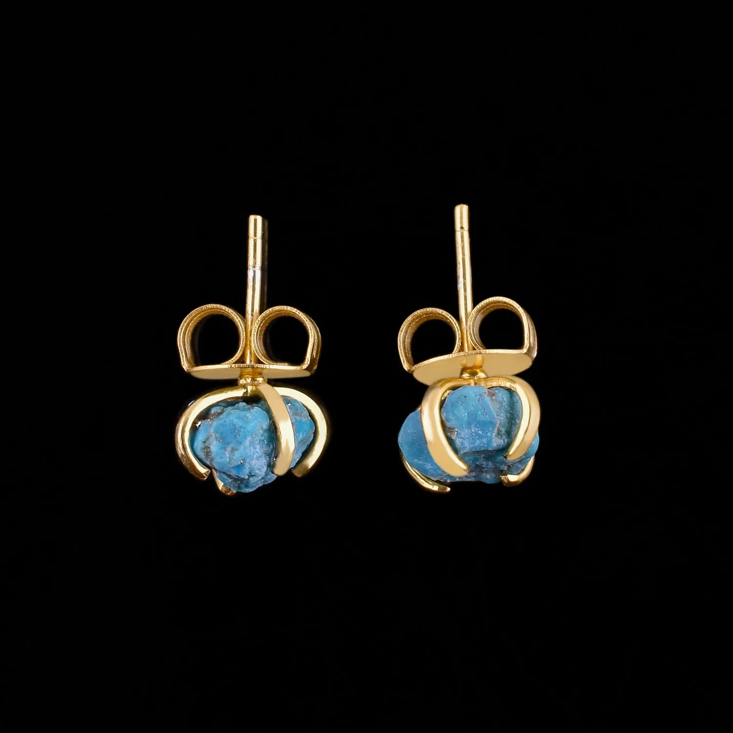 Raw Turquoise Gold Stud Earrings For Women Natural Blue Gemstone Dainty Pair, December Birthstone Energy Crystals Jewelry 14K Gold Plating Flat Back Earrings Trendy Gifts For Mom