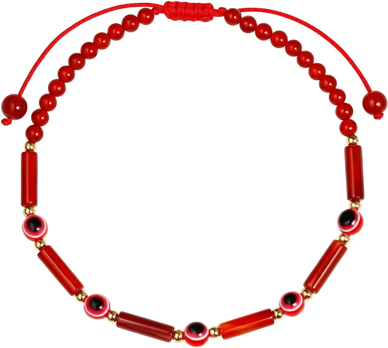 Red Agate with Evil Eye Anklet Crystals Ankle Bracelets for Women Amulet Protection Summer Beach Foot Jewelry (8.5-10 inch)