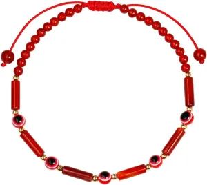 Red Agate with Evil Eye Anklet Crystals Ankle Bracelets for Women Amulet Protection Summer Beach Foot Jewelry (8.5-10 inch)