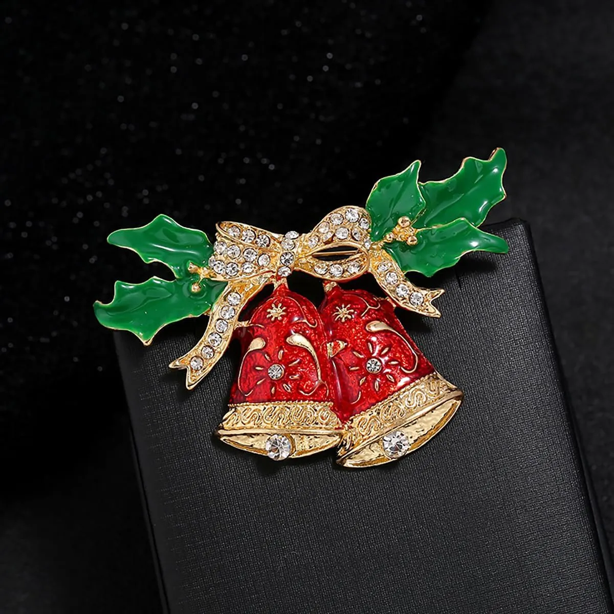 Red Crystal Christmas Bell Brooch Pin - Enamel Rhinestone Jewelry Accessory for Women