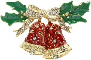 Red Crystal Christmas Bell Brooch Pin - Enamel Rhinestone Jewelry Accessory for Women