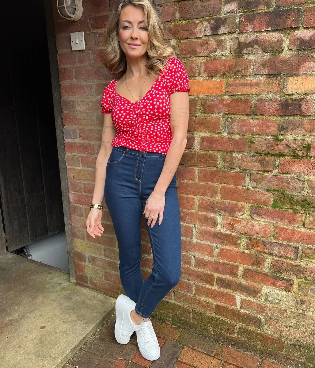 Red Daisy Print Ruched Top