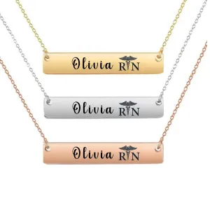 Registered Nurse Gift, Personalized Registered Nurse Bar Necklace, Nurse Gifts for Women, Custom Engraved RN Nurse Pendant Name, Nurse Appreciation NP RN LPN