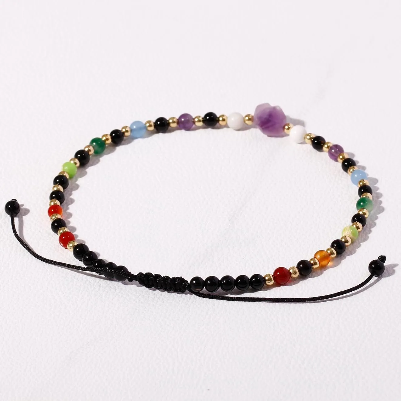 Reiki 7 Chakra Beaded Anklet Raw Amethyst Ankle Bracelets for Women Spiritual Crystals Meditation Yoga Foot Jewelry