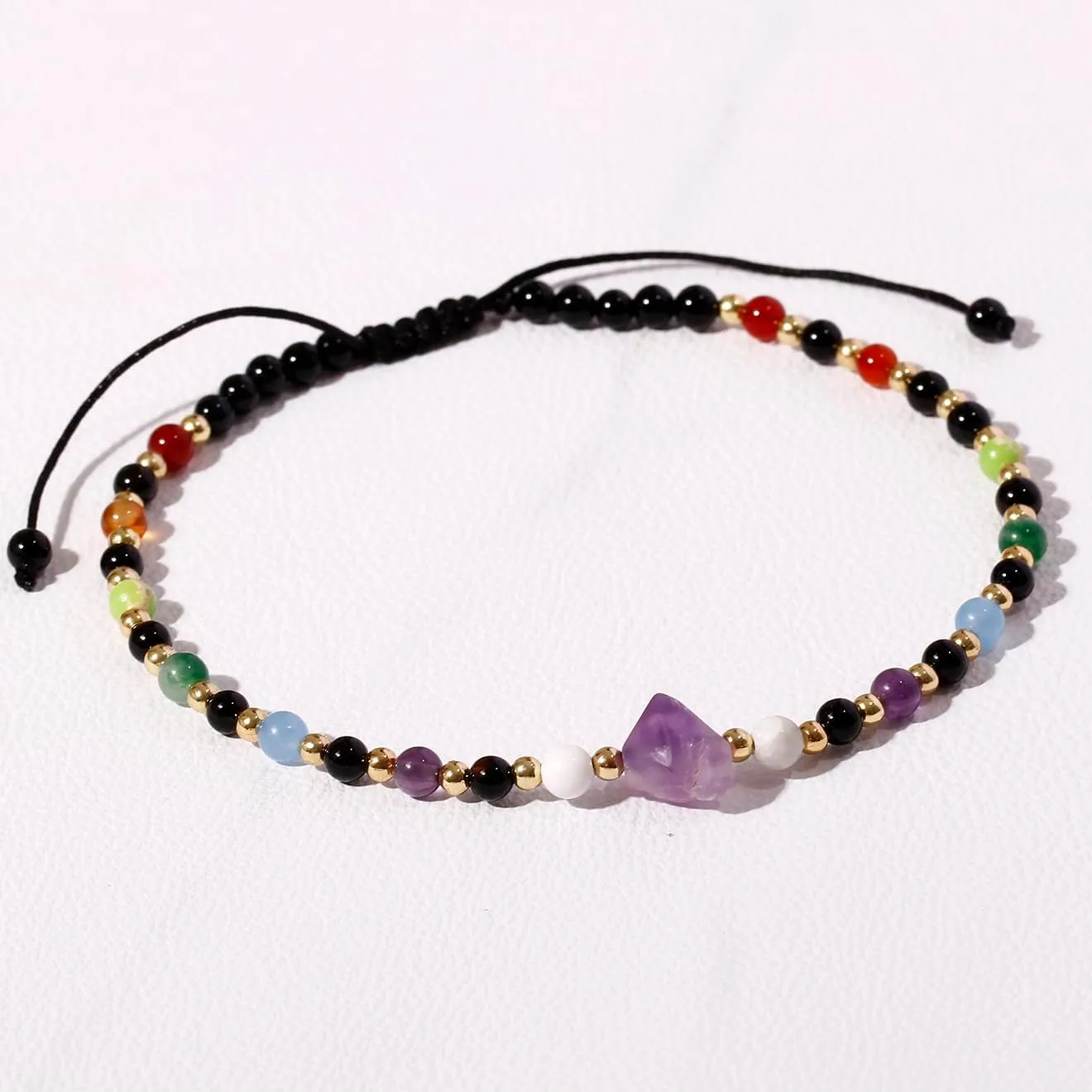 Reiki 7 Chakra Beaded Anklet Raw Amethyst Ankle Bracelets for Women Spiritual Crystals Meditation Yoga Foot Jewelry