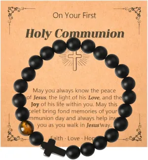 Religious Christian Gifts for Men Teen Boys Catholic Rosary Beaded Cross Bracelet for Dad Son Birthday Christmas Gift Ideas